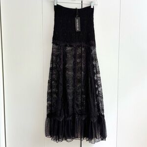 Dolls Kill NWT Current Mood Summer Starlight Lace Black Maxi Skirt Size XS